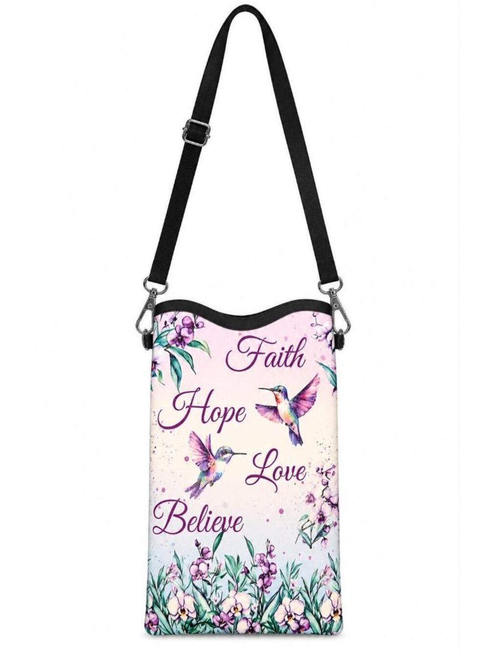 Faith Hope Love Believe Phone Crossbody Bag Inspirational Hummingbird Purse